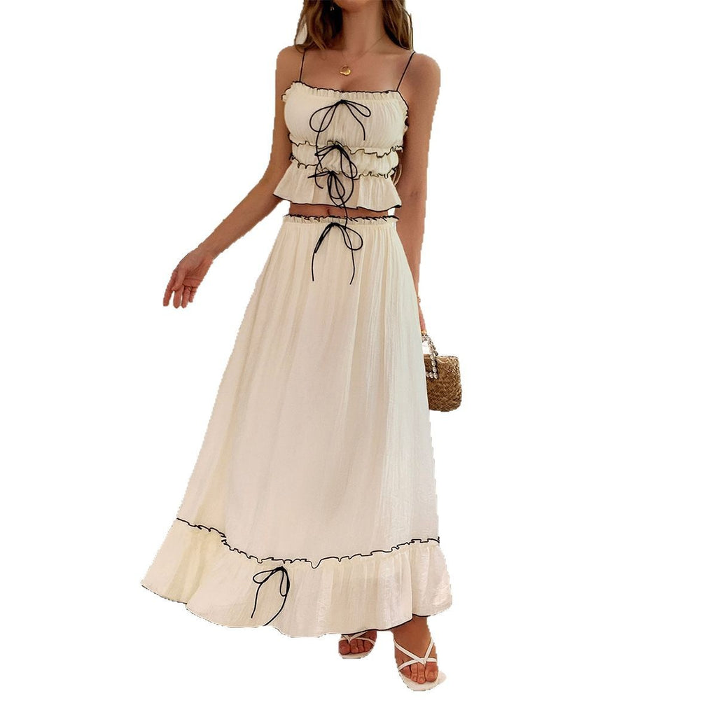 Casual seaside fashion two-piece set women's small suspender half body skirt